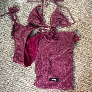 Triangl Maroon Glitter Bikini Set w/ bag